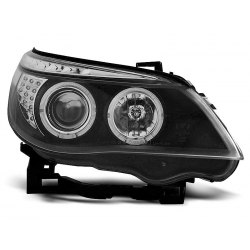 Lampy przednie BMW E60/E61 03-07 ANGEL EYES BLACK LED INDIC.