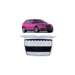Grill sportowy Silver & Gloss Black  AUDI A3 (8P) Sportback Hatchback przed liftem 2005-2008