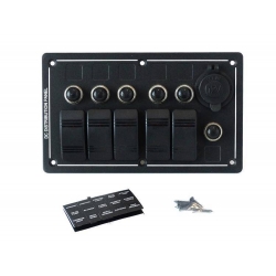 Panel przełączników ALU, ON-OFFx5, 1xGZ, BA 3x5A 2x10A 1x15A IP68
