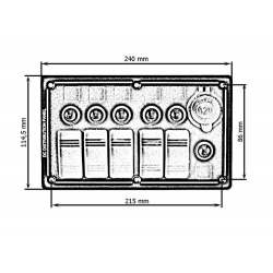 Panel przełączników ALU, ON-OFFx5, 1xGZ, BA 3x5A 2x10A 1x15A IP68