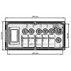 Panel przełączników ALU,ON-OFFx5, 1xZ, BA 3x5A 2x10A 1x15A IP68